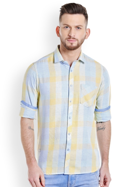 

Killer Men Yellow & Blue Slim Fit Checked Casual Shirt