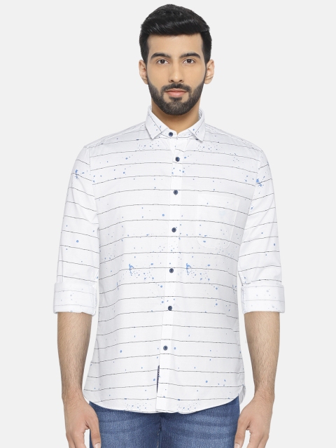 

Killer Men White & Blue Slim Fit Striped Casual Shirt