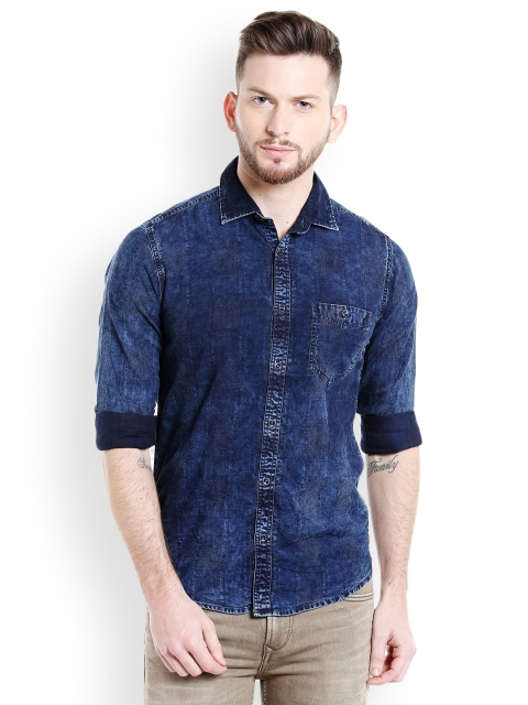 

Killer Men Blue Slim Fit Self-Design Casual Shirt