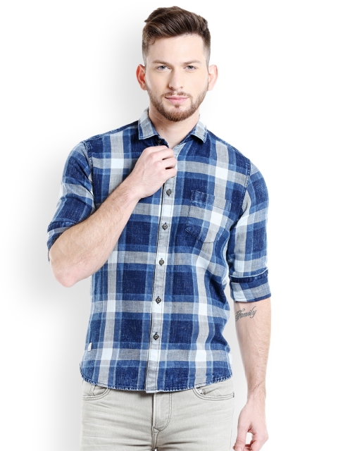 

Killer Men Blue & White Slim Fit Checked Casual Shirt