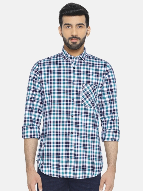 

Killer Men Turquoise Blue & White Slim Fit Checked Casual Shirt
