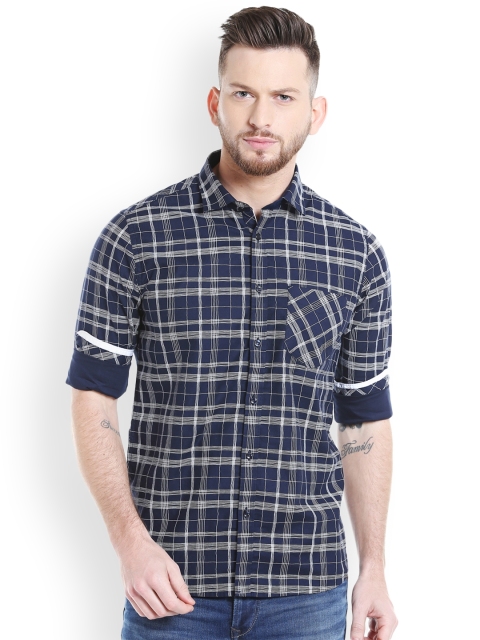 

Killer Men Blue & Navy Blue Slim Fit Checked Casual Shirt