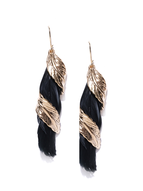 

OOMPH Gold-Toned & Black Feather Shaped Drop Earrings