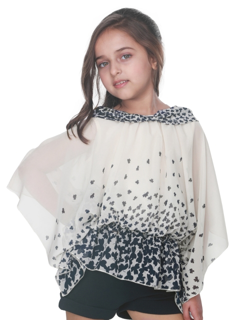 

CUTECUMBER Girls Cream-Coloured Floral Print Kaftan Top