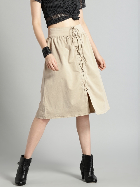 

Roadster Women Beige A-Line Pure Cotton Skirt