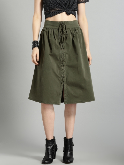 

Roadster Women Olive Green A-Line Skirt