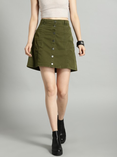 

Roadster Time Travlr Woman Green A-Line Mini Skirt