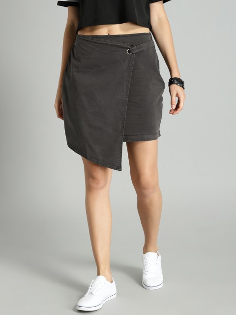 

Roadster Women Charcoal Grey A-line Wrap Skirt