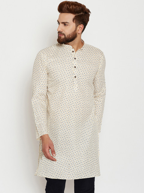 

SOJANYA Men Cream-Coloured Printed Straight Kurta