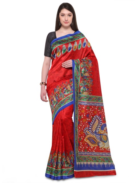 

Ligalz Red Printed Silk Cotton Saree