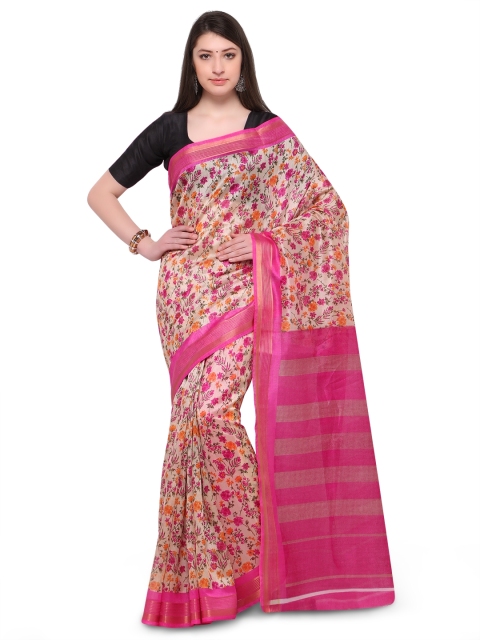 

Ligalz Beige & Pink Silk Cotton Printed Saree