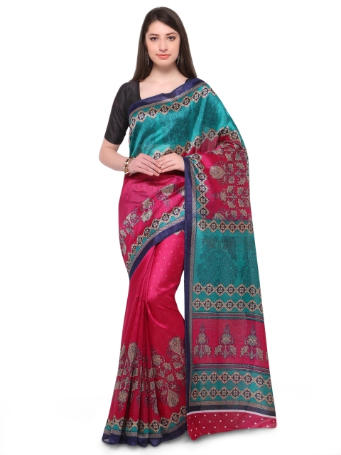 

Ligalz Magenta & Teal Silk Cotton Printed Saree