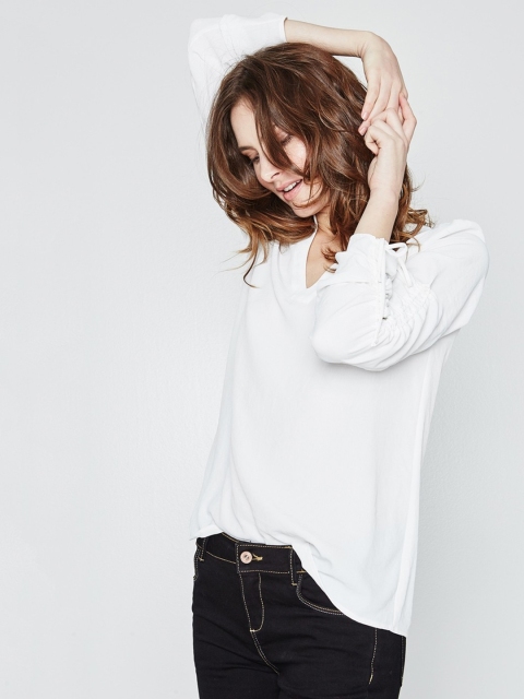 

promod Women White Solid Top