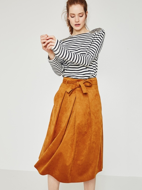 

promod Brown A-Line Midi Skirt