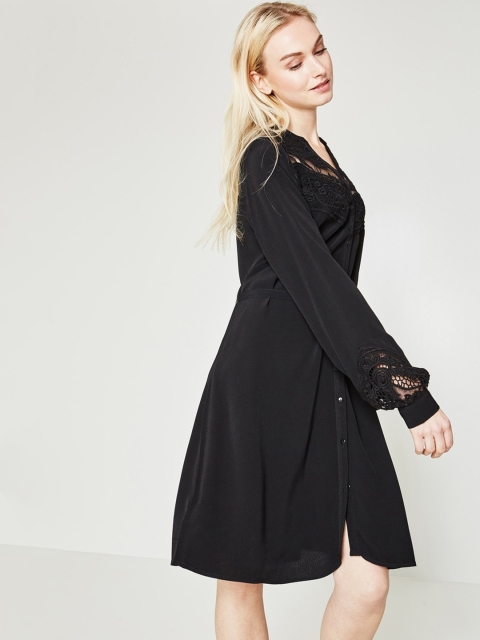 

promod Women Black Solid Shirt Dress