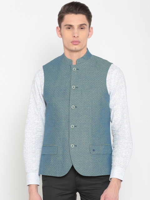 

Lombard Blue Printed Slim Fit Nehru Jacket