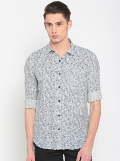 

Lombard Men Beige & Blue Slim Fit Printed Casual Shirt