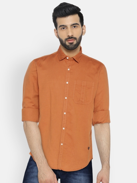 

Lombard Men Rust Brown Slim Fit Solid Casual Shirt