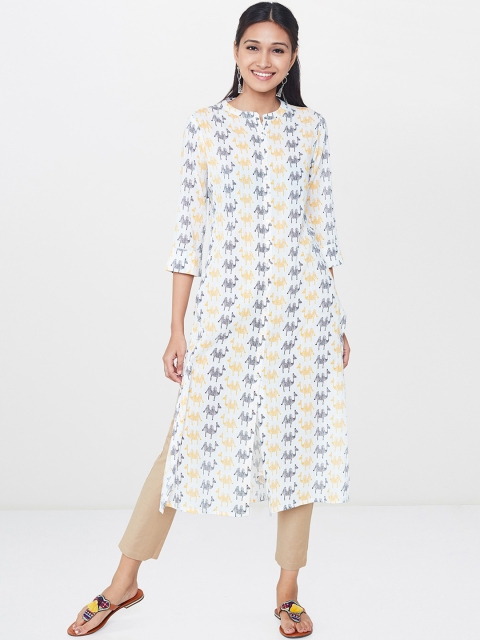 

Global Desi Women Off-White & Black Printed Straight Kurta