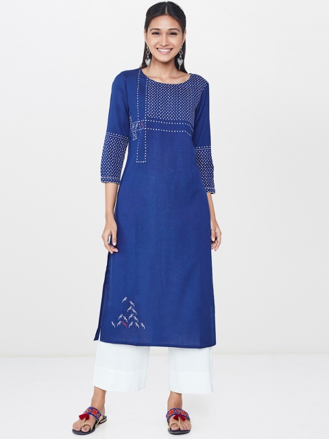 

Global Desi Women Blue Printed Straight Kurta