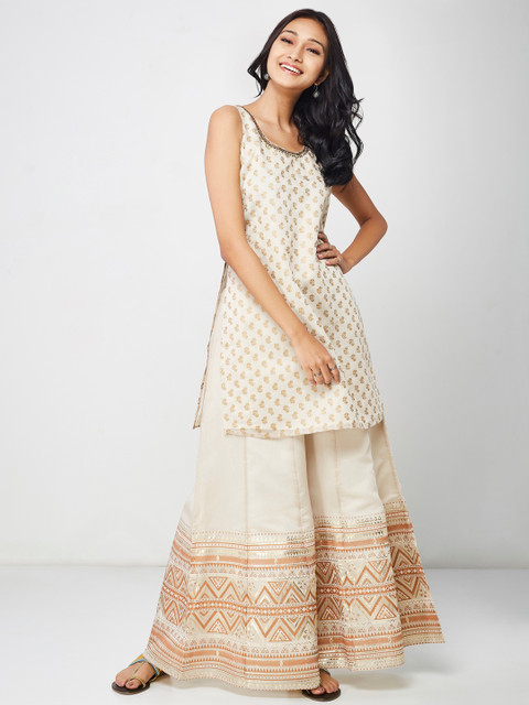 

Global Desi Women Off-White Printed Kurta with Palazzos