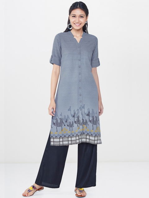

Global Desi Women Grey Printed A-Line Kurta