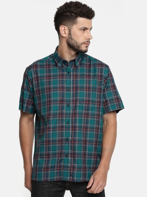 

ColorPlus Men Teal Blue Regular Fit Checked Casual Shirt