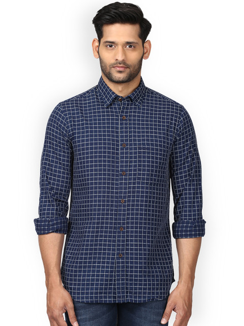 

ColorPlus Men Blue Tailored Fit Checked Casual Shirt