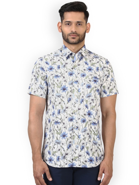 

ColorPlus Men Off-White & Green Regular Fit Floral Print Casual Shirt