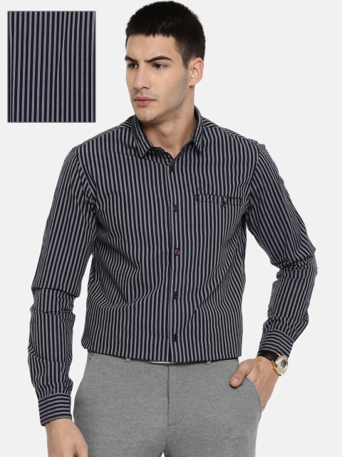 

ColorPlus Men Navy Blue Contemporary Regular Fit Striped Formal Shirt