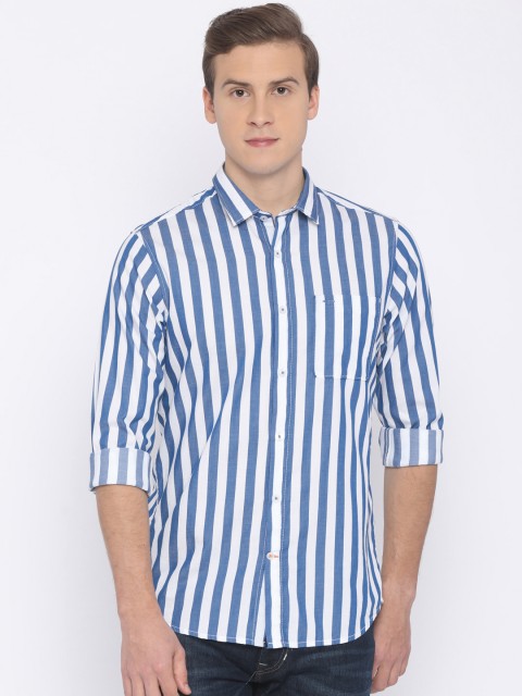 

ColorPlus Men Blue & White Contemporary Fit Striped Casual Shirt