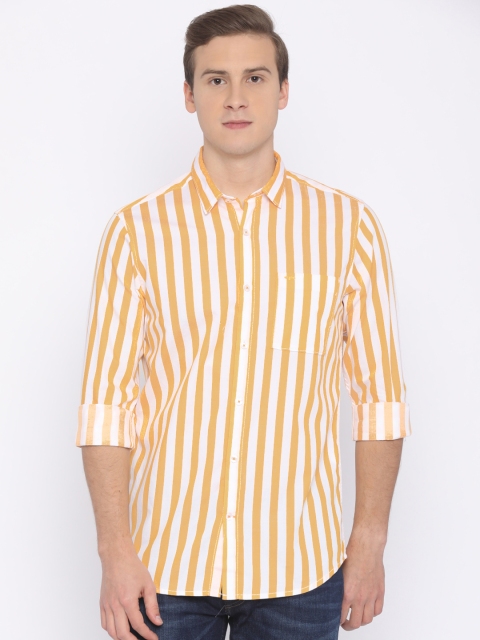 

ColorPlus Men Yellow & White Contemporary Fit Striped Casual Shirt