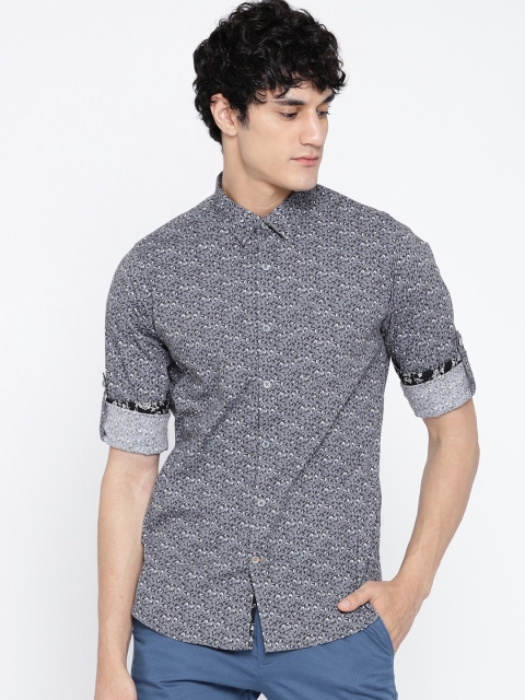 

ColorPlus Men Grey & Black Contemporary Fit Printed Casual Shirt