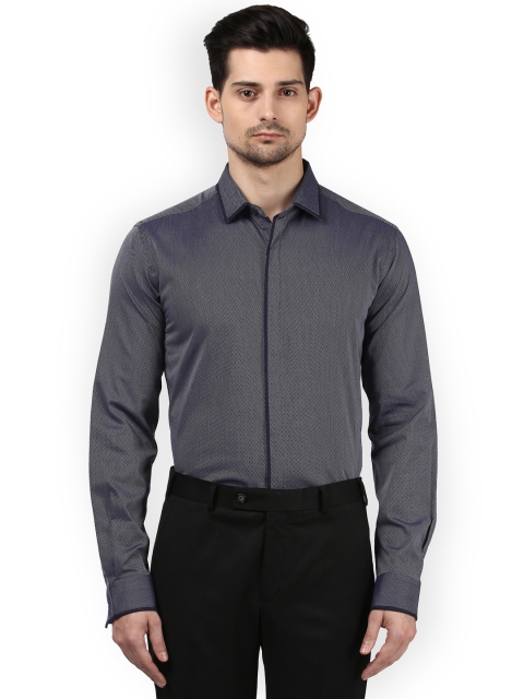 

Park Avenue Men Grey & Navy Blue Slim Fit Self Design Semiformal Shirt