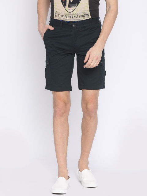 

Park Avenue Men Navy Solid Slim Fit Cargo Shorts, Navy blue