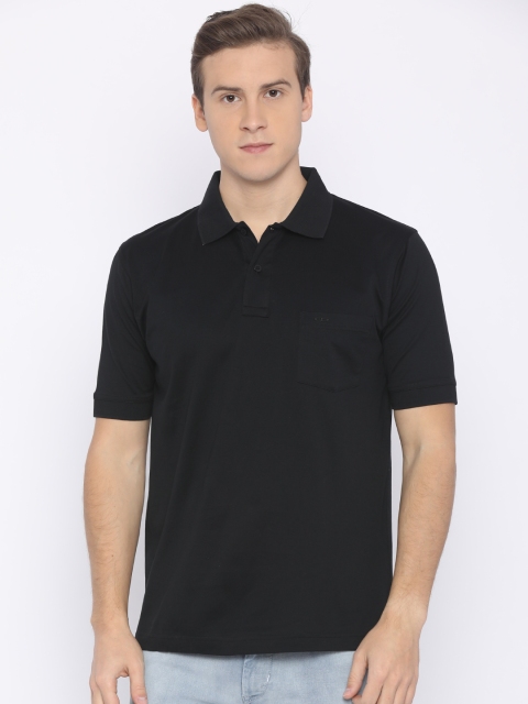 

ColorPlus Men Black Solid Polo Collar T-shirt