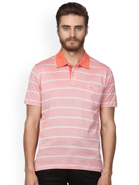 

ColorPlus Men Pink Striped Polo Collar T-shirt