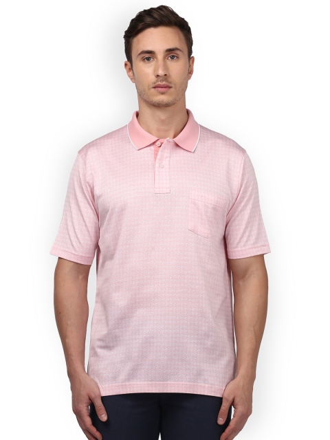 

ColorPlus Men Pink & White Self Design Polo Collar T-shirt