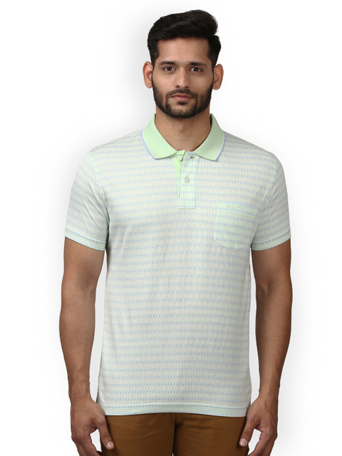 

ColorPlus Men Green Self-Design Polo Collar T-shirt