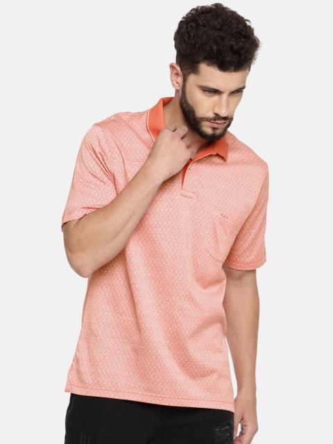 

ColorPlus Men Coral Pink Checked Classic Fit Polo Collar T-shirt
