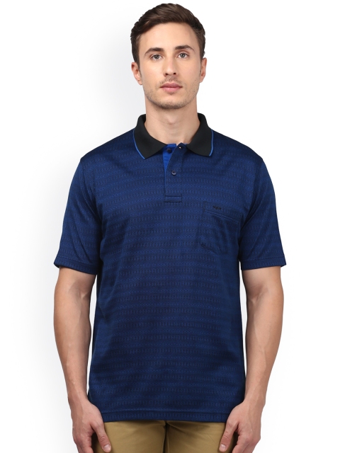 

ColorPlus Men Blue Self Design Polo Collar T-shirt