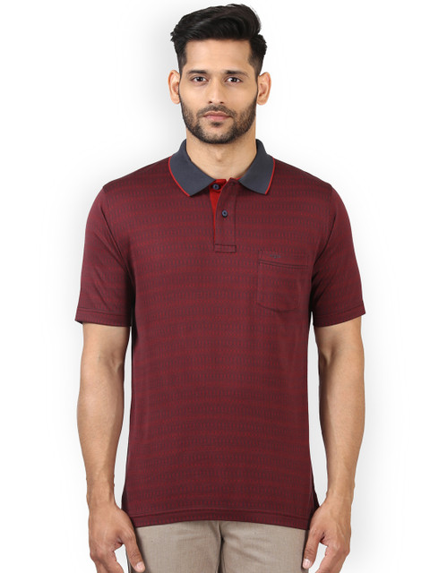 

ColorPlus Men Maroon Self Design Polo Collar T-shirt