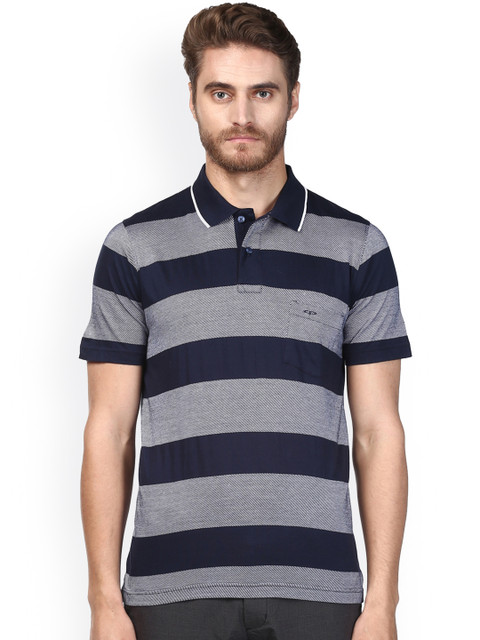 

ColorPlus Men Navy Blue Striped Polo Collar T-shirt