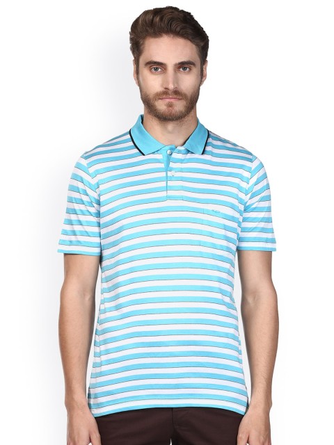

ColorPlus Men Blue Striped Polo Collar T-shirt