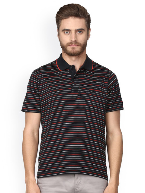 

ColorPlus Men Black Striped Polo Collar T-shirt