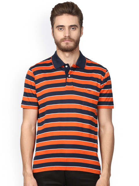 

ColorPlus Men Orange Striped Polo Collar T-shirt