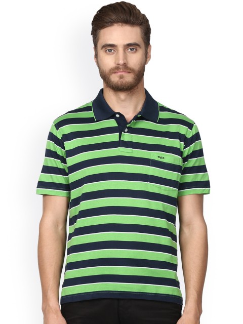 

ColorPlus Men Green Striped Polo Collar T-shirt