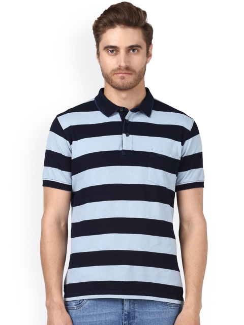 

ColorPlus Men Blue Striped Polo Collar T-shirt