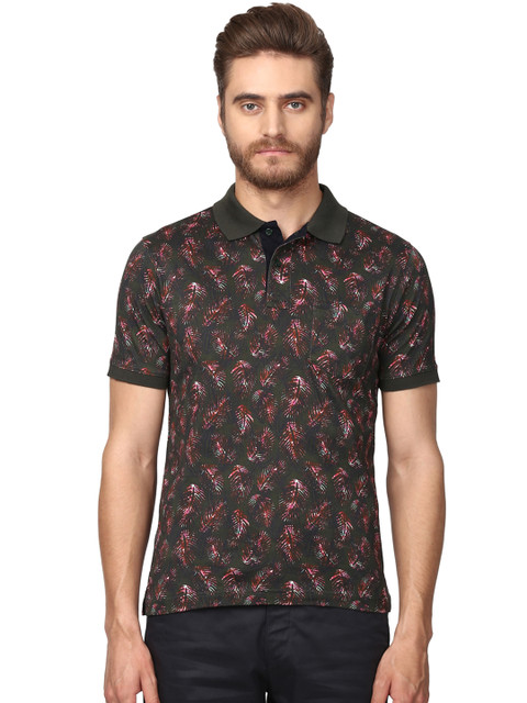 

ColorPlus Men Olive Green Printed Polo Collar T-shirt