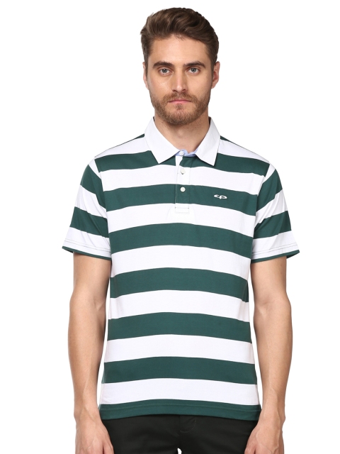 

ColorPlus Men White & Teal Green Striped Polo Collar T-shirt